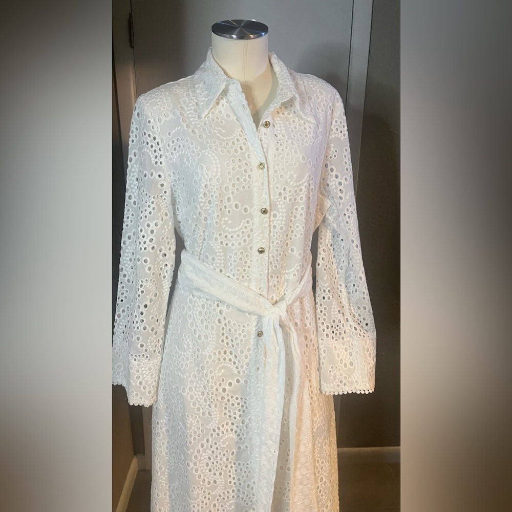 Women’s White Midi Dress Button Up Duster Blouse By Adore